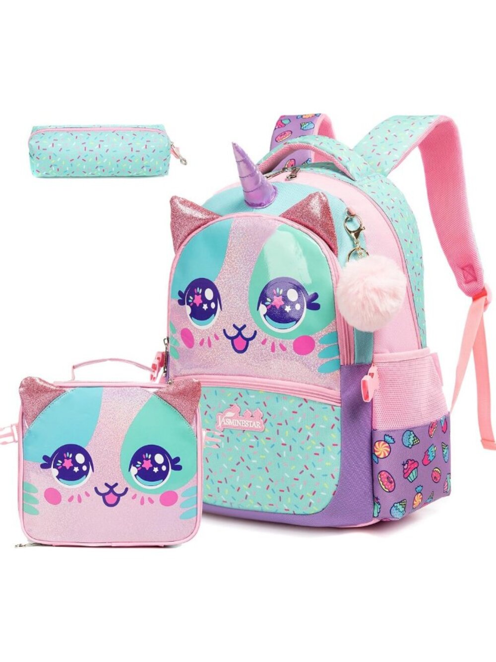 Cute Unicorn Kids Backpack Set with Lunch Box - Girls School Bag for